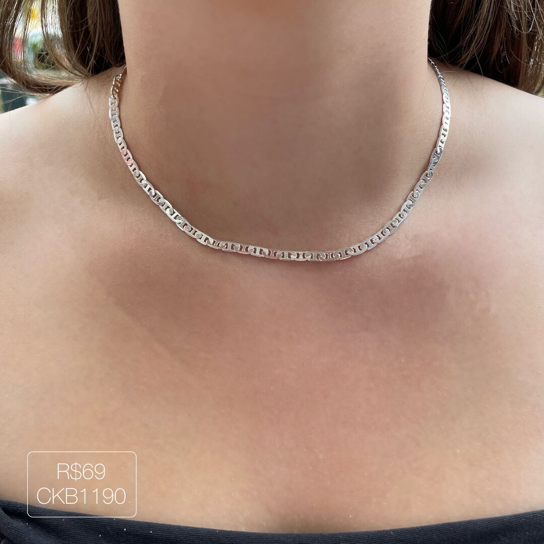 Colar Piastrine 45cm Prateado